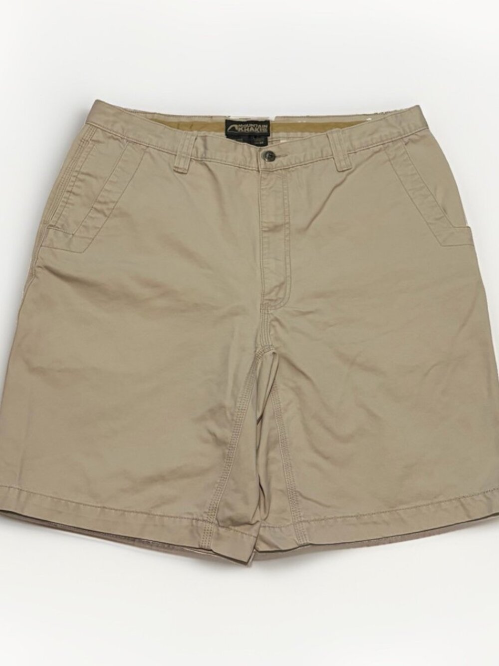 Mountain Khakis Men's 38 Beige Cotton Chino Shorts Flat Front 9” Inseam Pockets